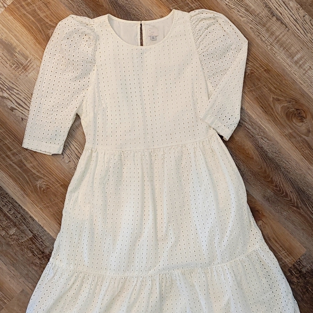 A New Day Elbow Sleeve White Eyelet Dress
